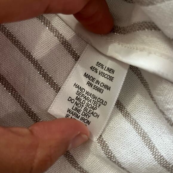 H by Halston V-Neck Linen Blend Sliver Stripes Metallic Pocket Blazer Size L - Picture 7 of 9